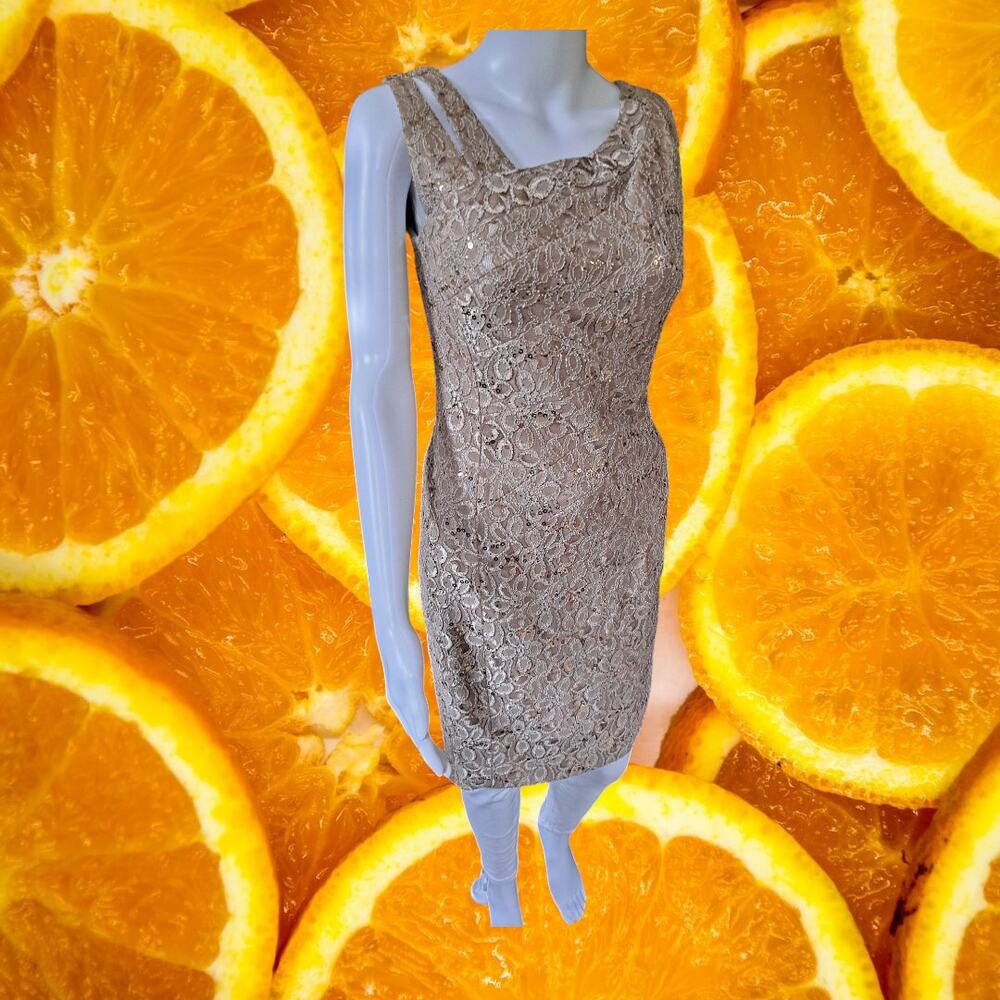 JAX‎ Tan Lace and Beads Sleeveless Dress Size 4